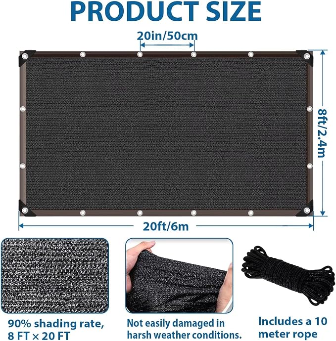 8 x 20 FT Sun Shade Cloth for Outdoor Patio, Pergola Shade Cover - Image 6