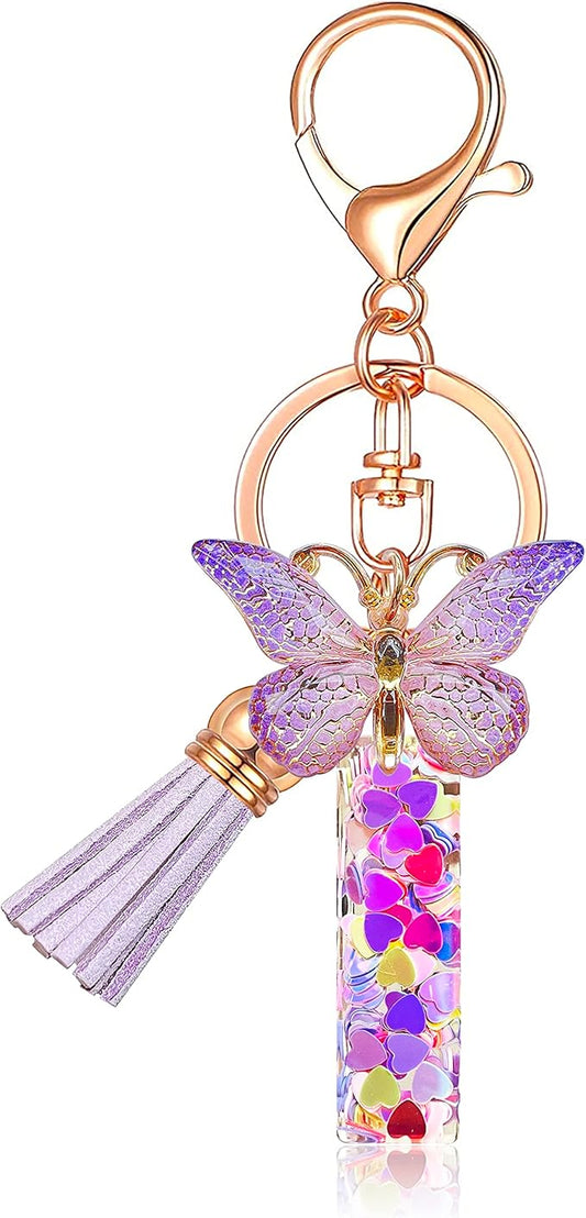 JINGUAZI Initial letter Keychains for Women Tassel Butterfly Pink Purple Cute Car Keychain for Wallet Backpack bag charm