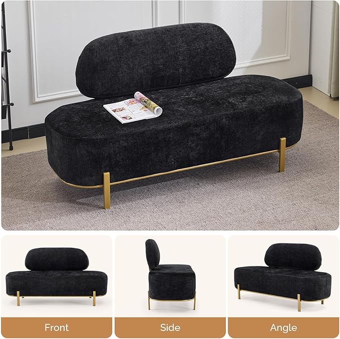 OmySalon Waiting Room Bench with Back, 55.1" Office Guest Chair, Chenille Fabric Reception Seating, Lobby Bench for Beauty Salon Barbershop Airport Bank Hall Room Conference