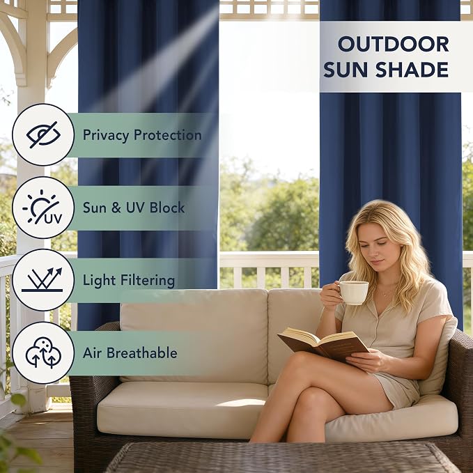 Outdoor Curtains for Patio Waterproof, 6 Drape Panels, Sun Shades | Privacy & - Image 3