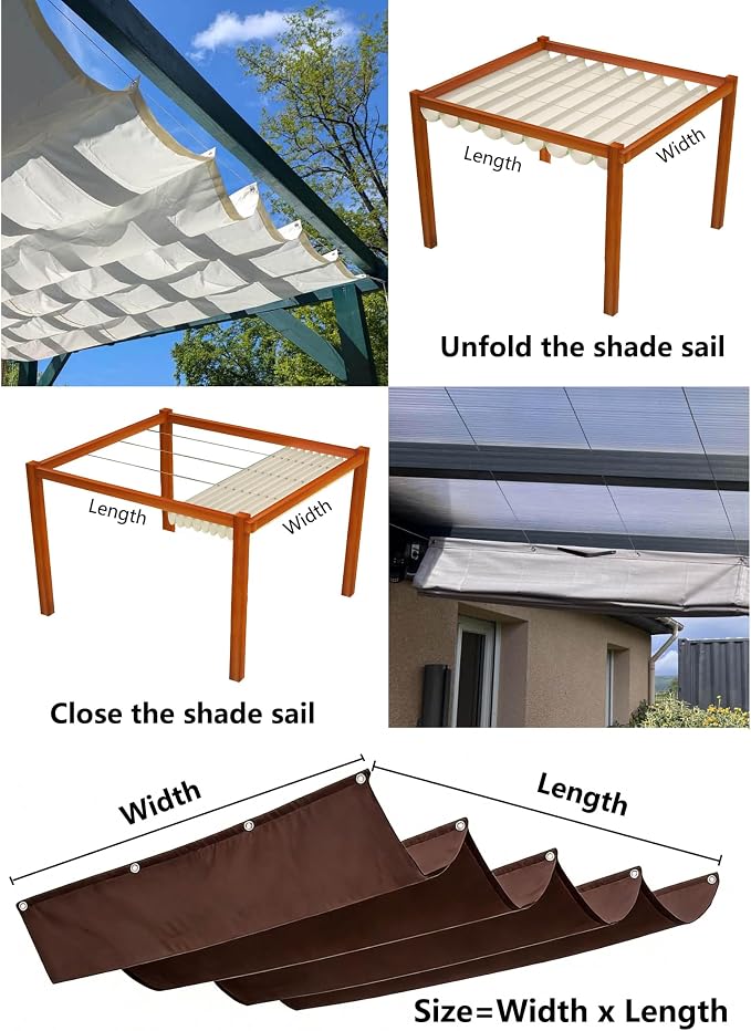 Retractable Wave Shade Cloth Waterproof 10' x 8' Sun Shade Sail Waterproof - Image 5