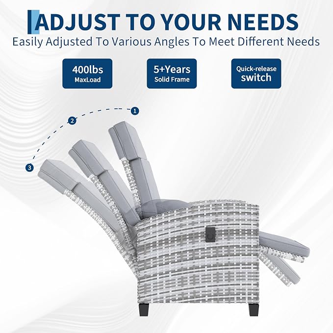 Garvee Outdoor Recliner Chair, Reclining Patio Chairs - Image 6