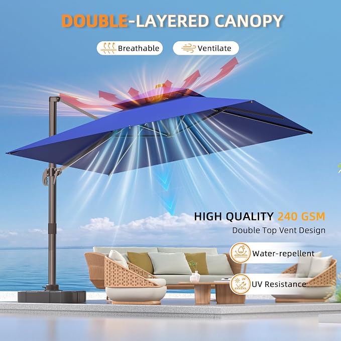 10' X 13' Outdoor Patio Umbrella Large Rectangle Cantilever Umbrella - Image 2