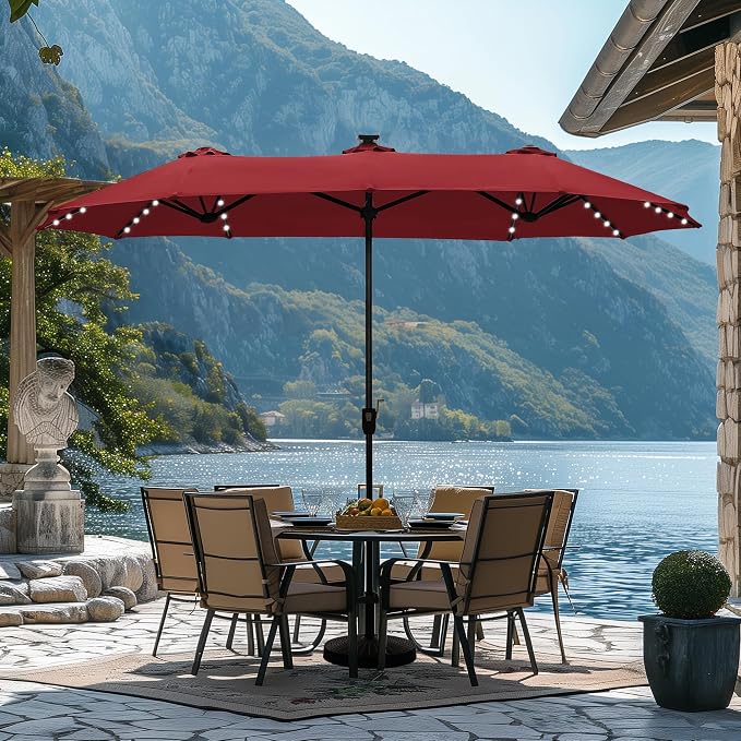 13 ft Patio Umbrella with 120 LED Solar Lights Outdoor Umbrella, 8 Colors - Image 9
