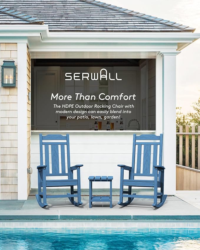 SERWALL HDPE Oversized Outdoor Rocking Chairs Set of 2, Patio Rocker, All - Image 7