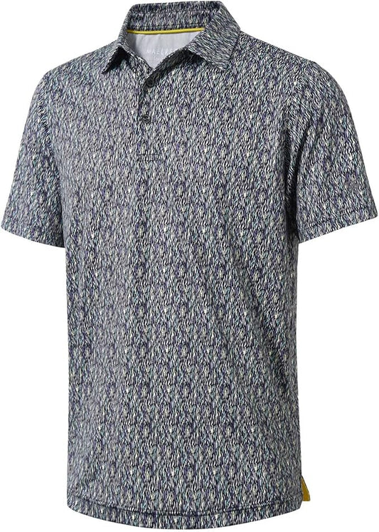Golf Shirts for Men Dry Fit Short Sleeve Print Performance Moisture Wicking Polo Shirt