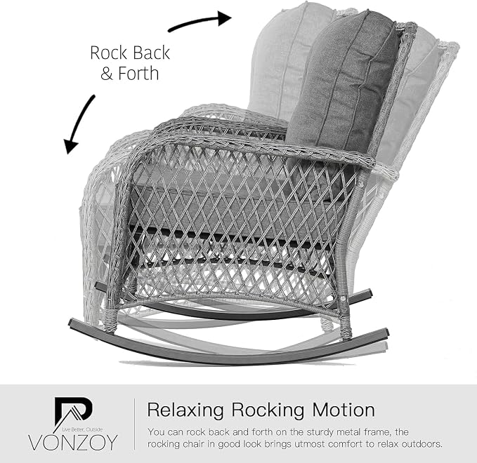 Patio Furniture Set 3 Pieces, Wicker Outdoor Rocking Bistro Set, Backyard or - Image 5