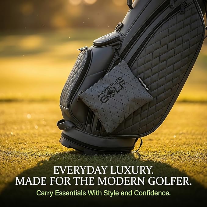 Premium Leather Golf/Travel Valuables Pouch – Luxury Zippered Utility Bag I Diamond Stitching I 360° Swivel Clip I Soft Interior for Golf Accessories & Travel Essentials (Grey)