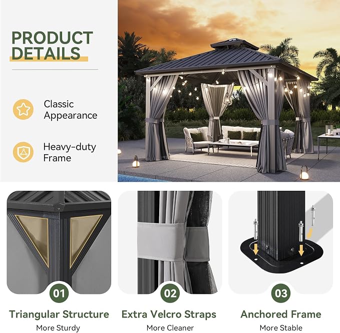 Aoxun Gazebo 12x12 Hardtop Gazebo - Image 5