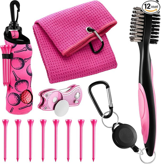 Liliful 12 Pcs Golf Accessories Kit, Include Golf Ball Bag with Hook Towel Tees Magnetic Ball Marker Divot Tool Cleaner Brush for Women Man Gifts