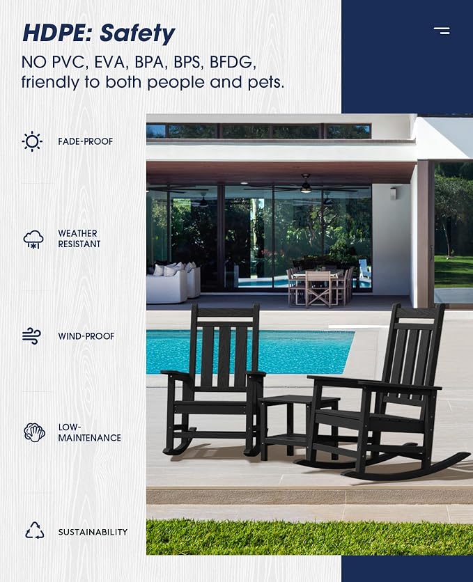 Oversized Outdoor Rocking Chair Set of 4, HDPE Patio Rockers - Image 6