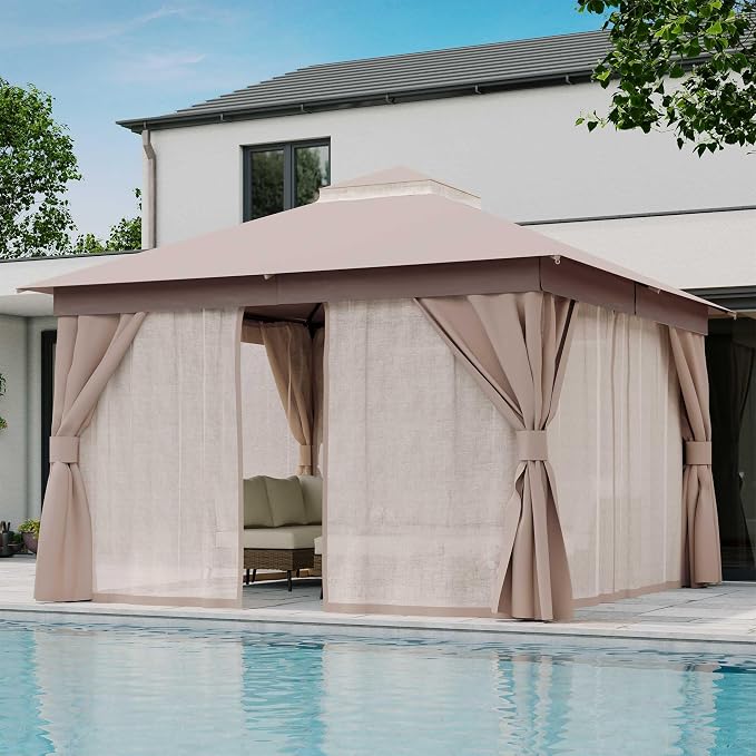 12'x12' Outdoor Gazebo, Metal Frame Heavy Duty Patio Canopy Tent Shelter - Image 3