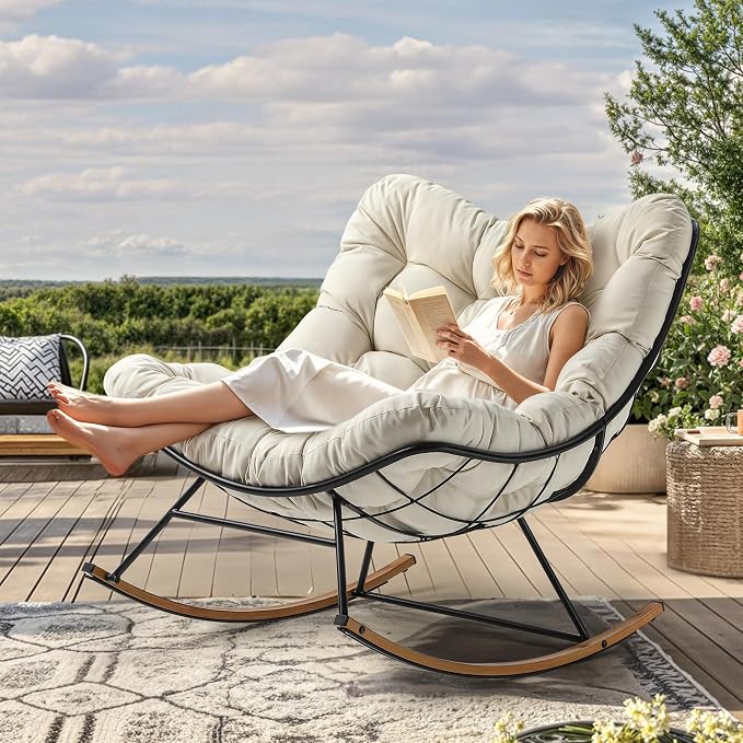 YITAHOME Oversized Rocking Papasan Chair, Wide Rocking Chair, Comfy Indoor and by YITAHOME