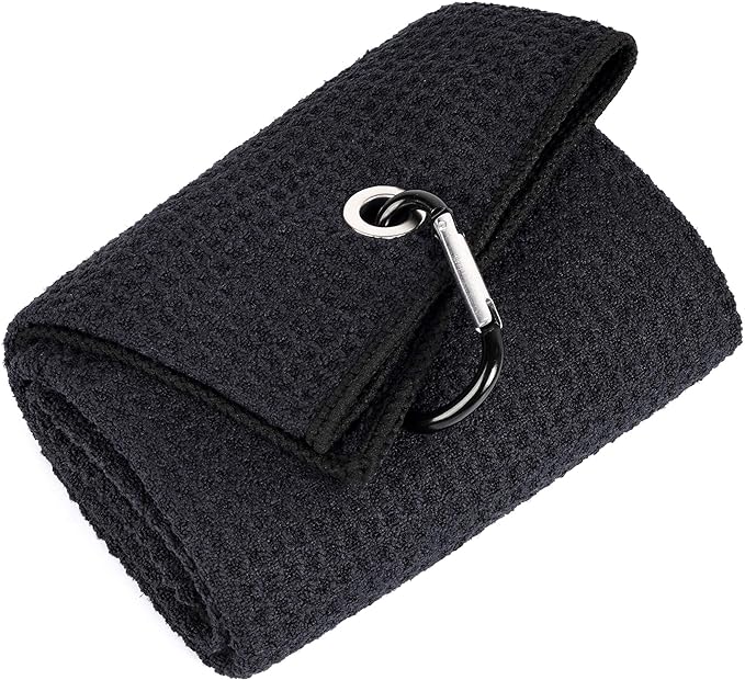 Mile High Life Microfiber Waffle Pattern Golf Towel | Club Groove Cleaner Brush | Foldable Divot Tool with Magnetic Ball Marker (Black Towel/Brush/Bone Divot)