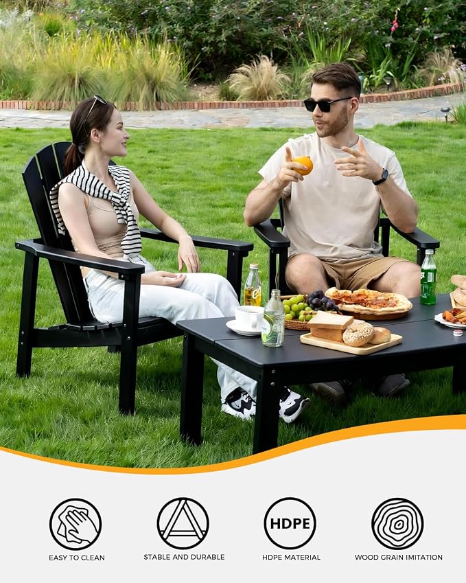 Stackable Set, 2 Chairs with 47in Table, All-Weather HDPE, 380 lbs Each + - Image 3