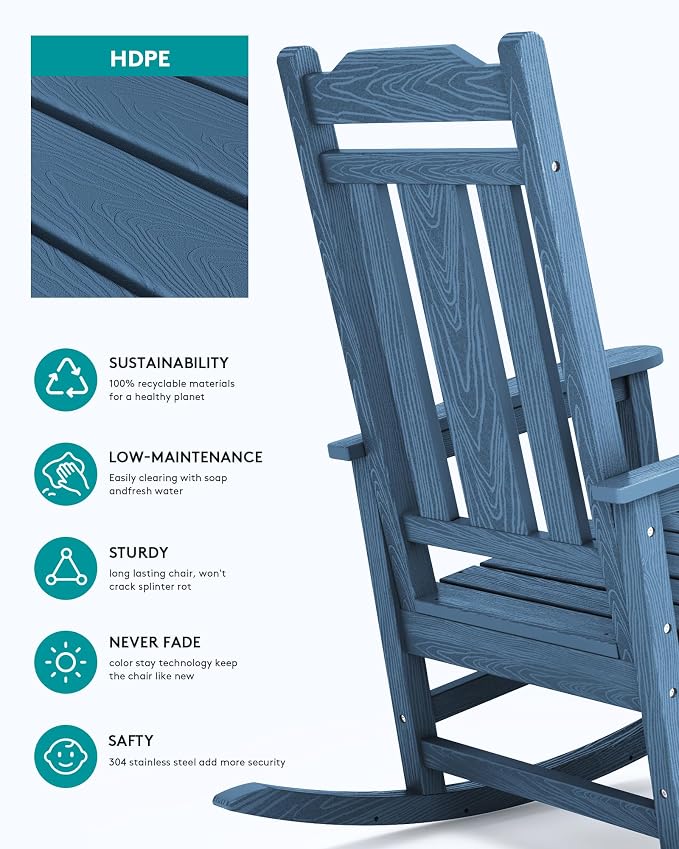 SERWALL HDPE Oversized Outdoor Rocking Chair, Patio Rocking Chair, All Weather - Image 6