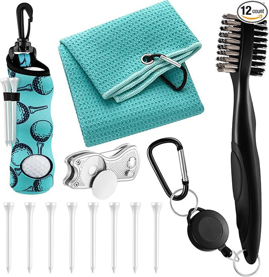Liliful 12 Pcs Golf Accessories Kit, Include Golf Ball Bag with Hook Towel Tees Magnetic Ball Marker Divot Tool Cleaner Brush for Women Man Gifts