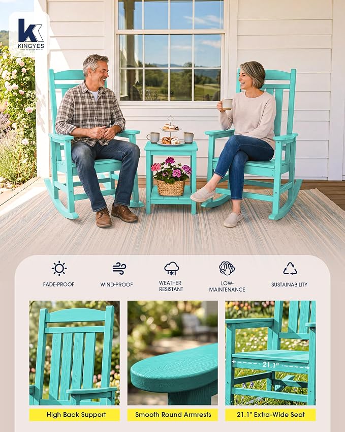 Oversized Outdoor Rocking Chairs Set of 2, HDPE Porch Rocker, Aruba | - Image 6