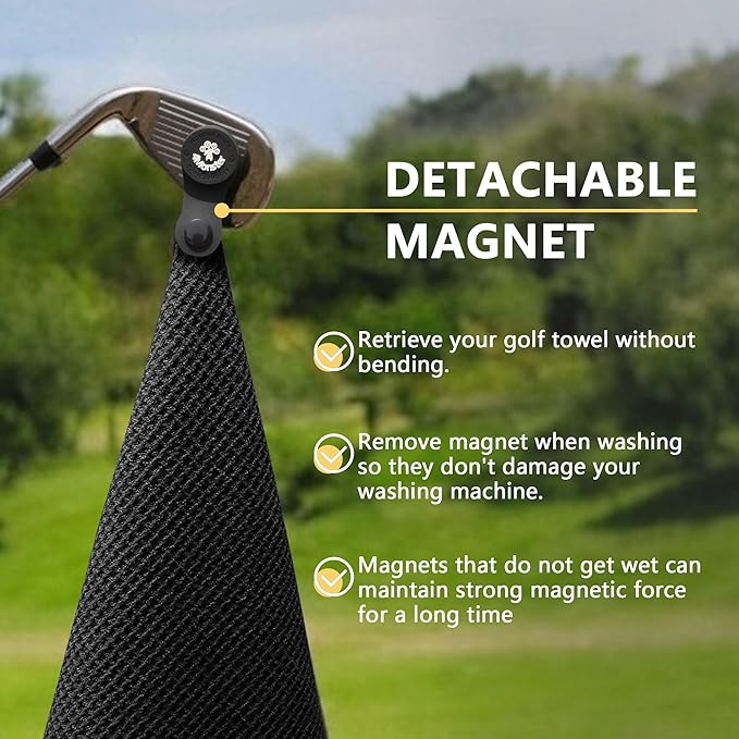 4Monster Golf Towels 2-Pack with Detachable Magnet and Portable Pouch, Quick-Dry Microfiber Golf Towel Set for Golf Bags,Custom Towel Gifts for Men or Women (2, Black)