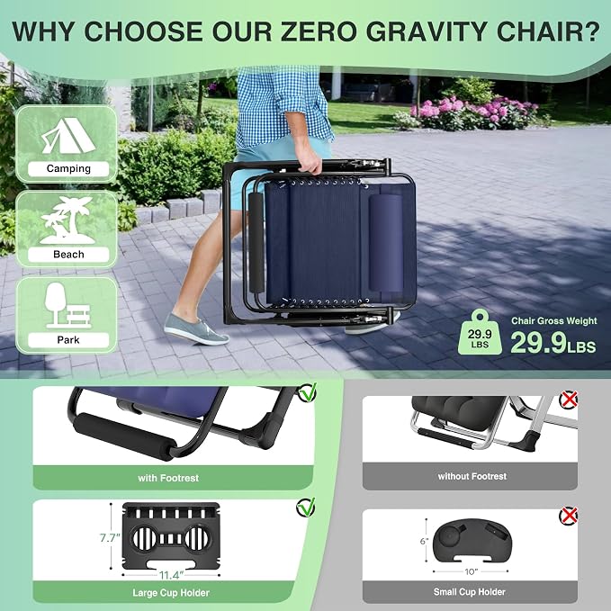 Suteck Oversized Zero Gravity Chair, 500LBS 29In XL Outdoor Recliner Chairs | - Image 5