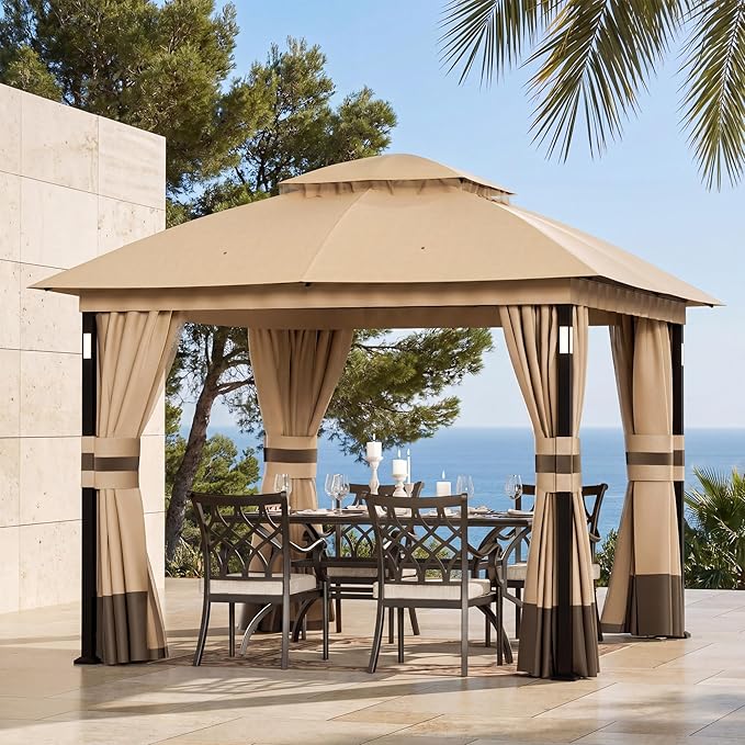 Patio Gazebo 10'x10' with LED Lights & Bluetooth Speaker, Heavy Duty Outdoor by CoveredOutdoor