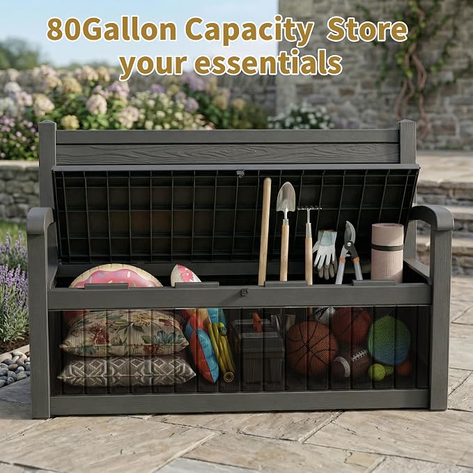 EFU Outdoor Bench Storage Deck Box, 100 Gallon Waterproof Wicker Patio - Image 3