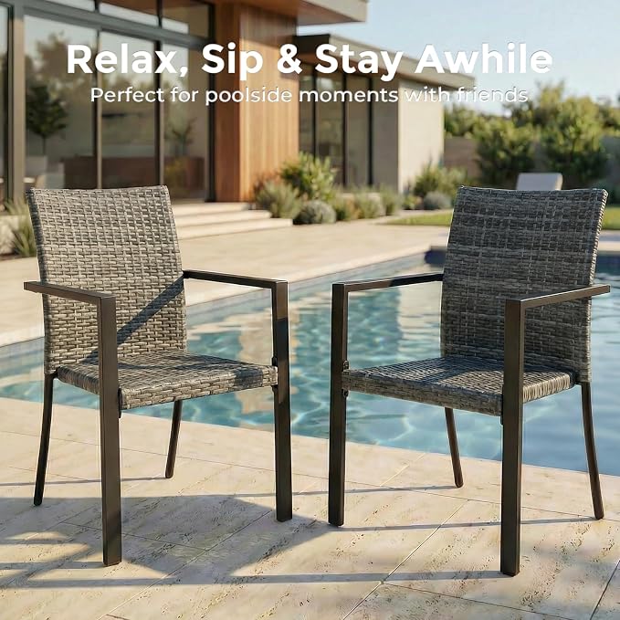 Stackable Patio Chairs Set of 2, Outdoor Wicker Dining Chairs, Space-Saving - Image 9