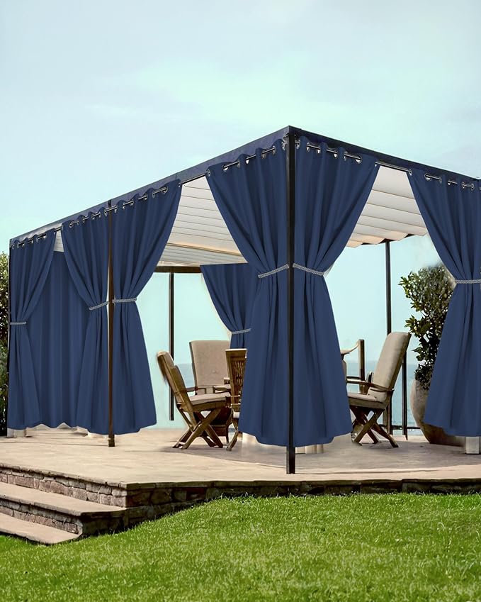 Grommet Outdoor Curtains for Patio Waterproof 8 Pcs 54x108 In Navy | by HolidayIdeas