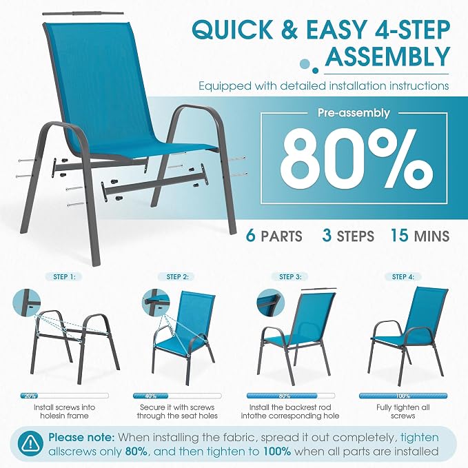 24.4" Wide Outdoor Stackable Chairs Set of 8 | Stacking Patio Chairs - Image 7