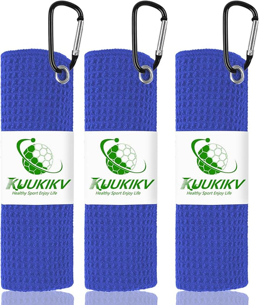 3 Pack 16" X 16" Waffle-Pattern Golf Towels with Carabiner Clip, Super Absorbent Microfiber, Sky Blue