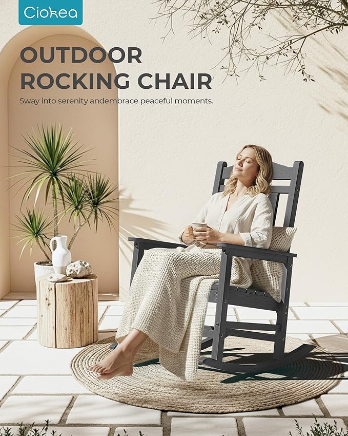 Oversized Outdoor Rocking Chair, High Back Patio Rockers, Dark Grey | - Image 4