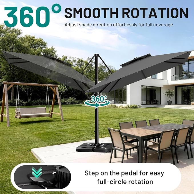 12×12 FT Double-Top Cantilever Patio Umbrella, Outdoor Umbrellas - Image 3