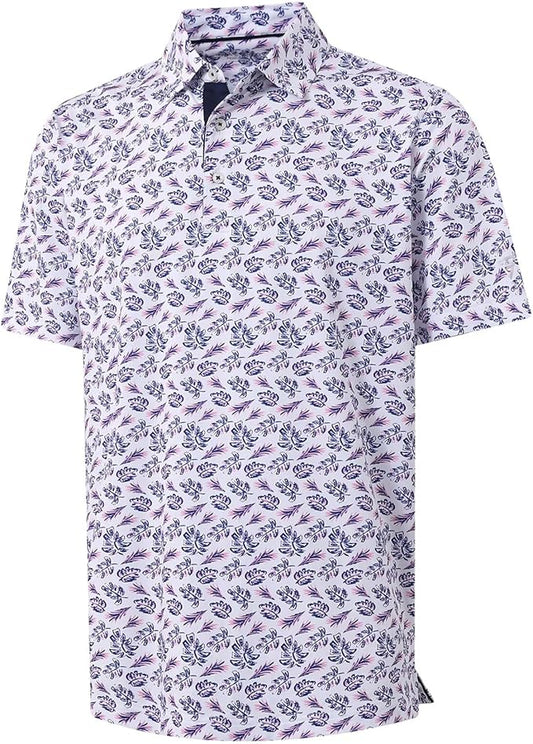 M MAELREG Mens Golf Shirt Short Sleeve Dry Fit Print Moisture Wicking Performance Patterns Collared Polo Shirt
