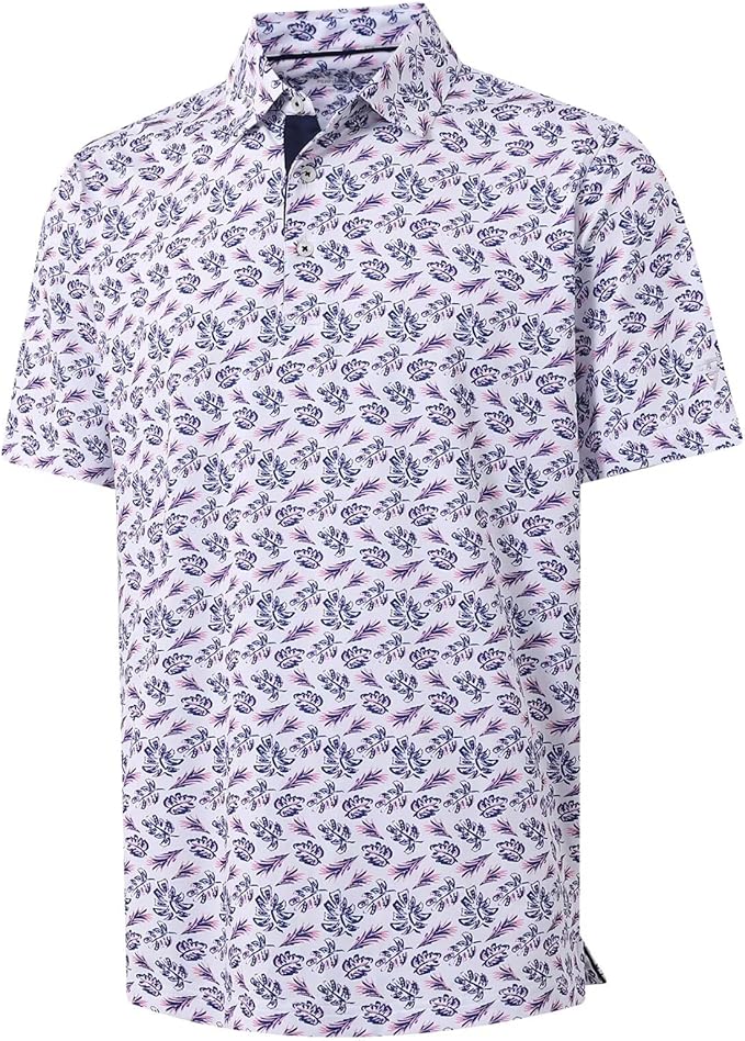 M MAELREG Mens Golf Shirt Short Sleeve Dry Fit Print Moisture Wicking Performance Patterns Collared Polo Shirt