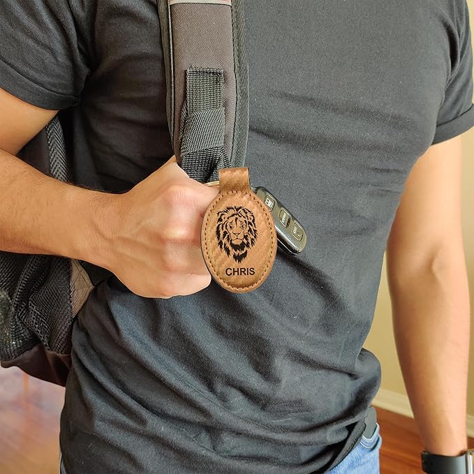 LaserGram Oval Keychain, Palm Trees, Personalized Engraving Included (Carbon Fiber Bronze)