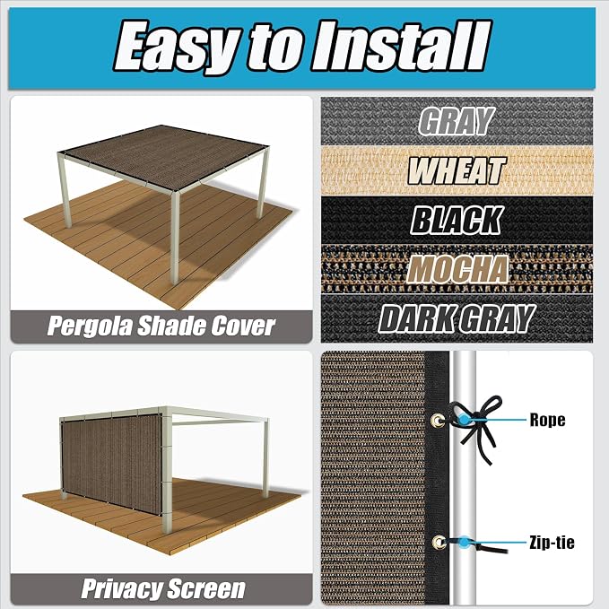 Amagenix 90% Shade Fabric 8'X 8' Mocha Sun Shade Cloth - Image 4