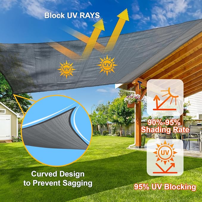 Sun Shade Sail 9' x 14' Dark Grey Rectangle Canopy Sail Shade Cover UV Block - Image 4