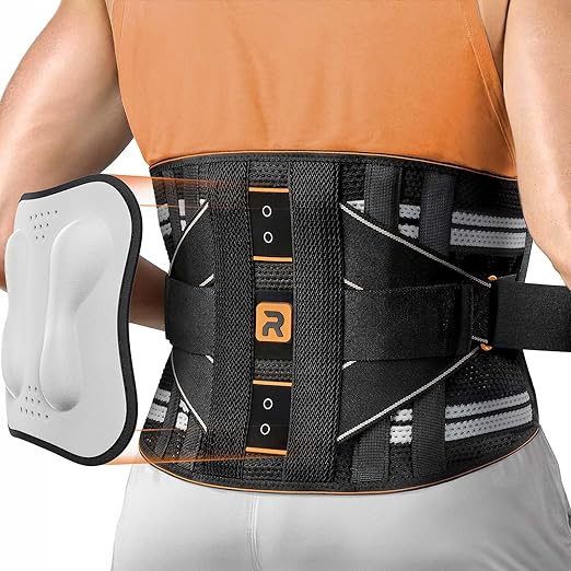 Lower Back Brace for Women, Back Belt Support for Men with 8 Stays, Soft Lumbar Support with Full Protection, Orange Size XL
