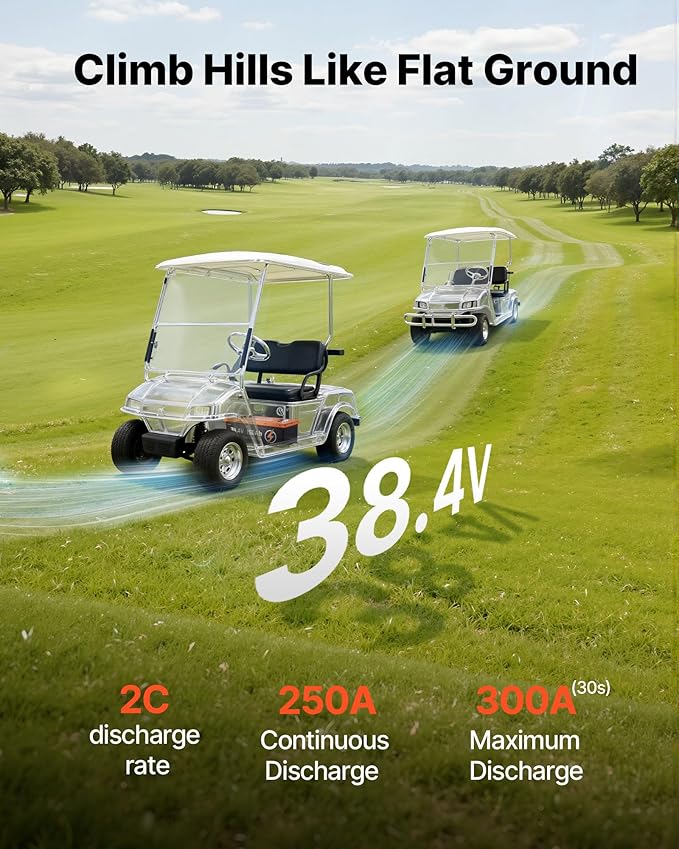 VEVOR 36V (38.4V) 150AH Lithium Golf Cart Battery, with 25A Charger, Lifepo4 Battery Kit, Built-in 250A BMS, with Bluetooth Mobile APP & Touch Monitor, 4000 Cycles, for Golf Carts, Trolling Motors
