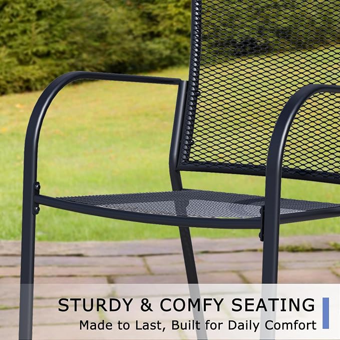 Outdoor Metal Patio Chairs Set of 4, Stackable Iron Mesh Dining Chairs - Image 6
