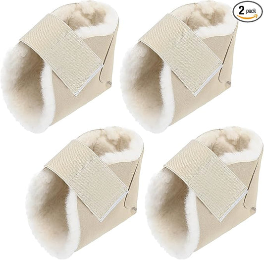 2 Pairs Heel Protector Boot Sheepskin Heel Protectors Soft Foot Cushions Pads with Securing Strap for Protect Feet Ankle Pressure Bed Sores(Beige)