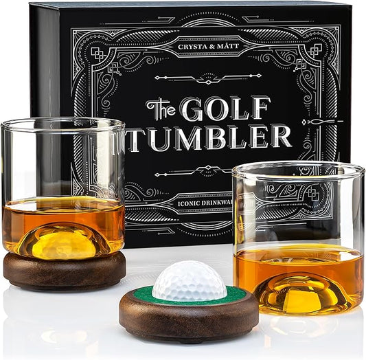 Golf Whiskey Glass Set | Golf Ball Shot Glasses | 12 oz Whiskey Glasses | Gifts for Golfers | Cool Stuff for Golfers | Birthday Gifts for Men and Women | Uncle Gift | Whiskey Presents for Golfer
