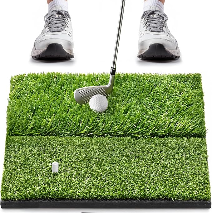 Premium Dual-Turf Golf Hitting Mat with 10mm EVA Foam & Rubber Backing, Non-Slip Anti-Deformation Heavy-Duty Design for Realistic Indoor/Outdoor Swing and Chipping Practice, Ideal Gift for Golfers