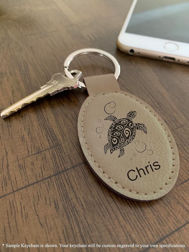 LaserGram Oval Keychain, Palm Trees, Personalized Engraving Included (Light Brown)