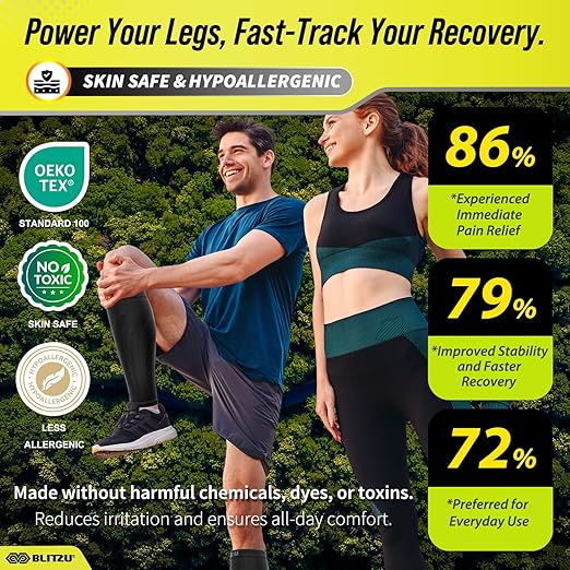 BLITZU 3 Pairs Calf Compression Sleeves for Men and Women. Footless Compression Socks & Leg Support for Running, Travel, Nursing, Fitness. Shin Splints Pain Relief & Reduce Swelling Black S-M