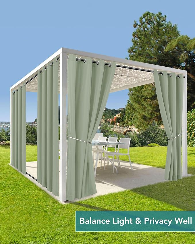 Windproof Outdoor Curtains for Patio Waterproof 4 Pcs 54x95 In Sage Green | - Image 5