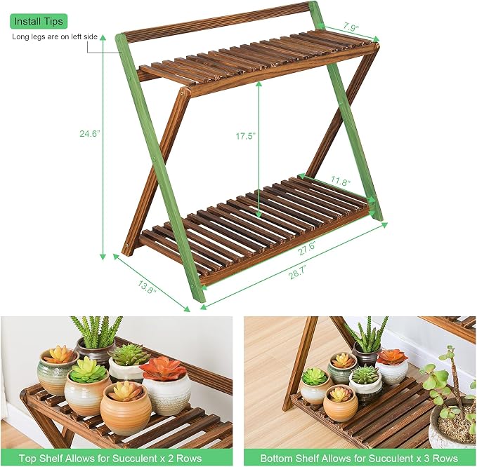 Indoor Plant Stand Shelf for Multiple Plants Hanging 2 Tier Wood | Outdoor - Image 2