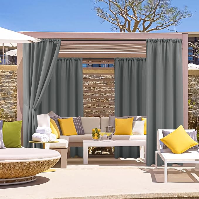 Outdoor Curtains for Patio Waterproof Rod Pocket 8 Pcs 54x84 Inch Grey | - Image 2