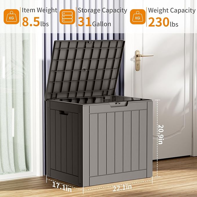 PatioZen 31 Gallon Resin Deck Box, Lockable Patio Outdoor Storage Box - Image 2