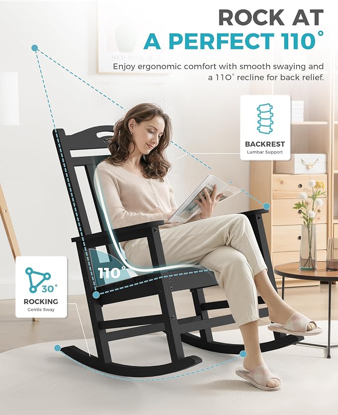 Oversized Outdoor Rocking Chairs Set of 4, 380lbs Heavy-Duty Large Patio Rocker - Image 4